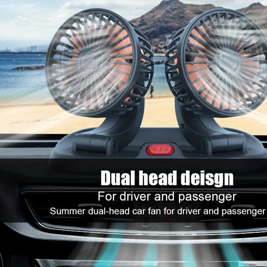 EAFC Dual-Head Car Fan with 360° Adjustable Design - USB & Cigarette Lighter Powered, 2 Speeds, Compact & Easy to Clean, Ideal for Cars, Trucks, SUVs - Black, Portable Fan