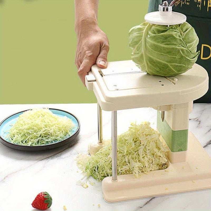 This manual mandoline vegetable slicer shredder is a versatile tool for your kitchen. Made of plastic, it is easy to use and requires no power. With a capacity of less than 1L, it is perfect for slicing and shredding cabbage and other vegetables.