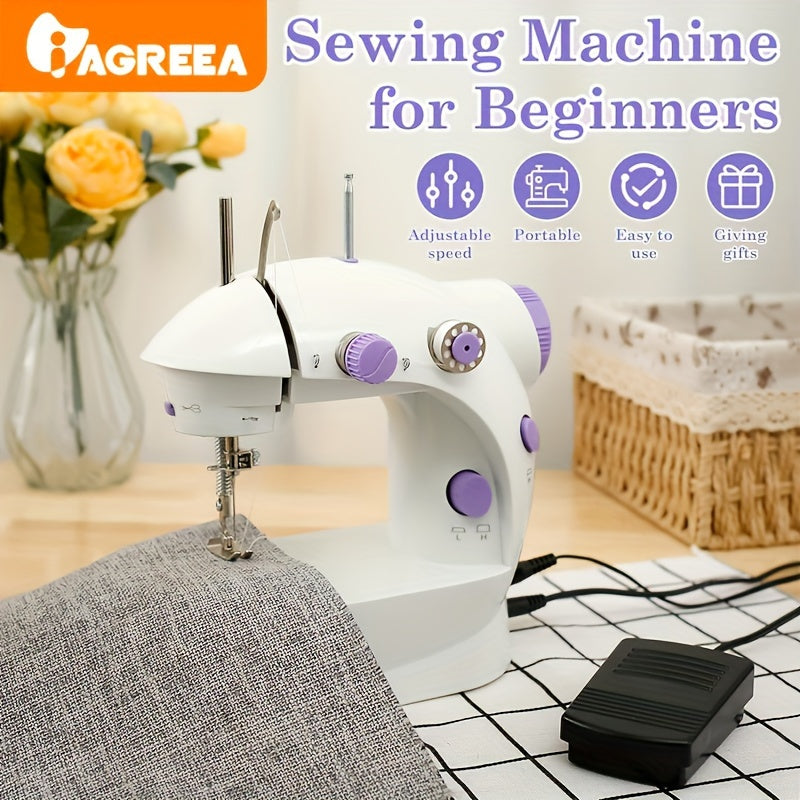 IAGREEA Portable Electric Sewing Machine - Easy-to-Use, Dual Power, Includes Thread Shuttle Cores, Spare Needle & Threading Tool, Ideal for Home Use.