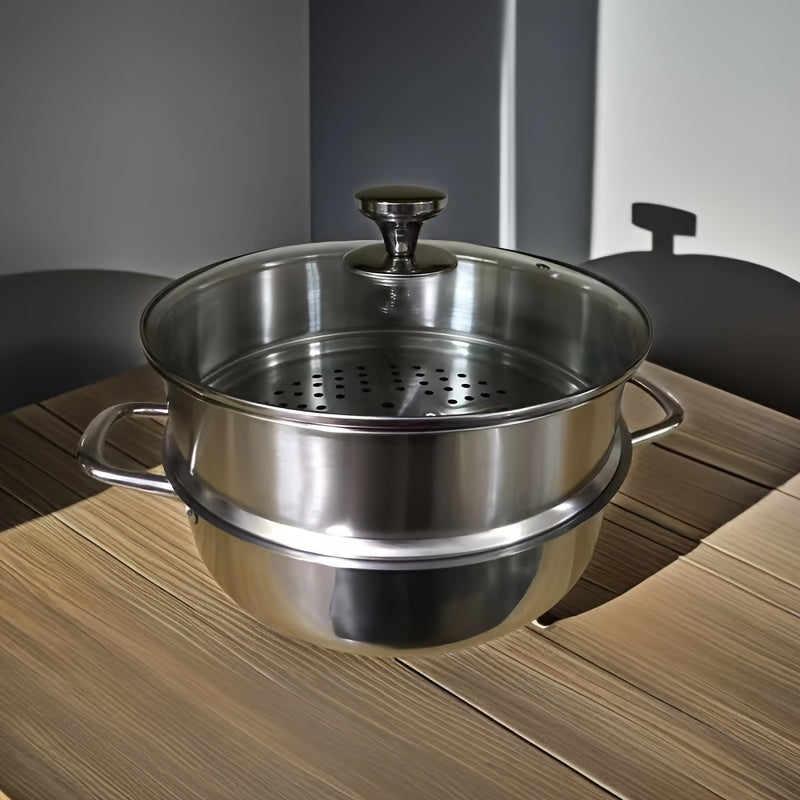 Large Stainless Steel Stock Pot with Lid - Versatile Double-Layered Design for Steaming & Cooking, Non-Stick Honeycomb Pattern, Compatible with Induction Cooktops