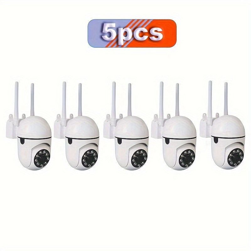 Anyazhineng offers a 5-pack of wireless surveillance cameras featuring 1080P HD video quality, 360° pan-tilt functionality, two-way audio communication, motion detection capabilities, night vision technology, Wi-Fi connectivity, USB power source, round