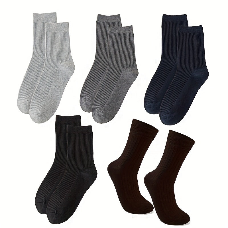 5/10 pack of men's crew socks - breathable, moisture-wicking, and odor-resistant in solid business style for fall/winter.