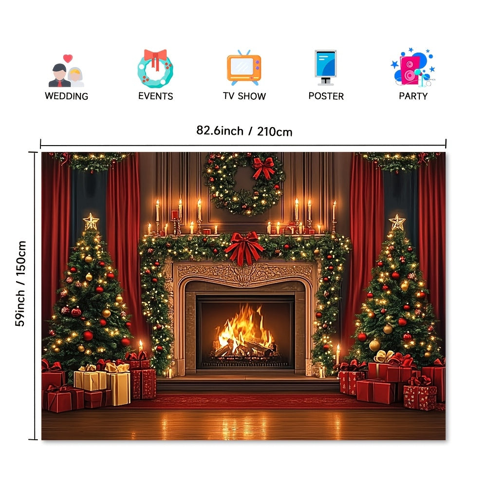 Classic Brown Wooden Christmas Fireplace Backdrop, perfect for Weddings, Banquets, and Corporate Events, Elevates Home Decor