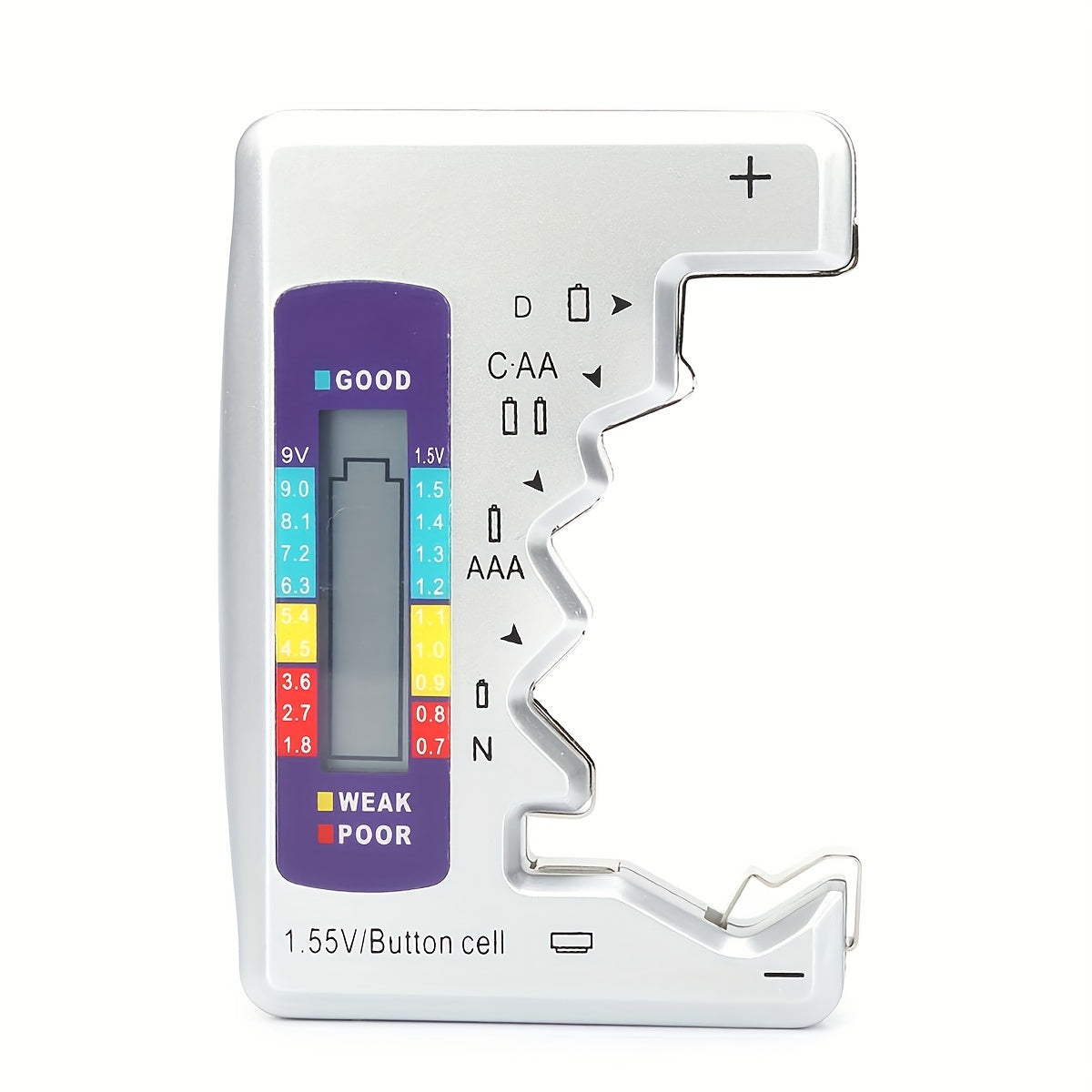 Digital battery tester for various battery types with LCD display for quick and easy checking.