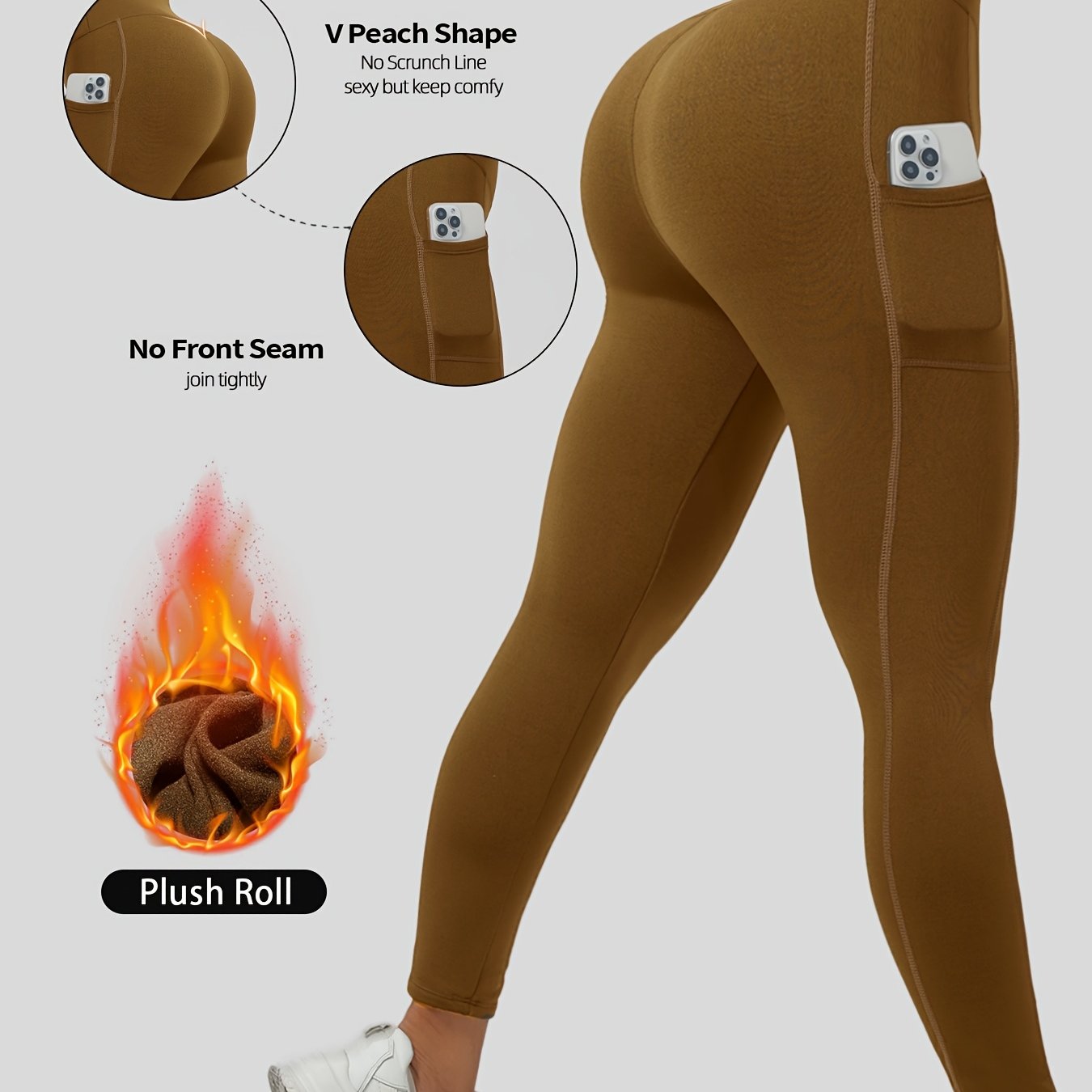 Women's solid color yoga leggings with pocket, medium support, polyester knit fabric, no bra cup, 1 piece.