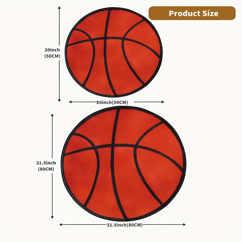 Thick Basketball-Inspired Round Area Rug - Soft Polyester Material, Easy to Clean - Perfect for Bedroom, Living Room, or Playroom Decor - Provides Comfort and Style, Bedroom Rug Option