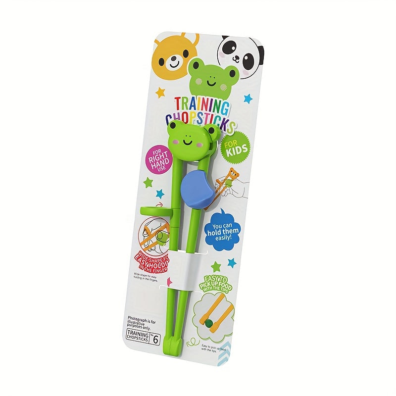 Training chopsticks featuring animals for beginners, in cute cartoon design, kawaii tableware.