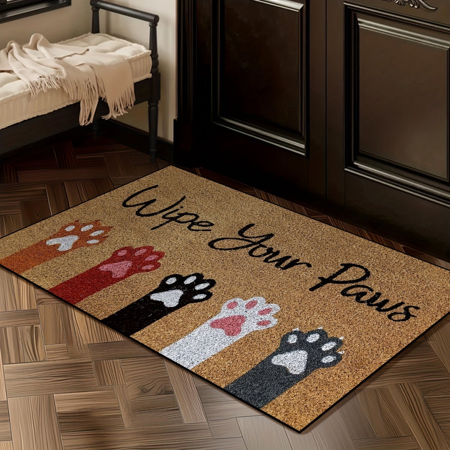 Durable All-Season Cat Scratch Welcome Mat - Low Pile Polyester Rug for Multiple Rooms - Non-Slip, Machine Washable, Fade-Resistant Entryway Carpet