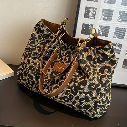 Stylish Leopard Print Tote Bag with Zip Closure for Work, School & Shopping