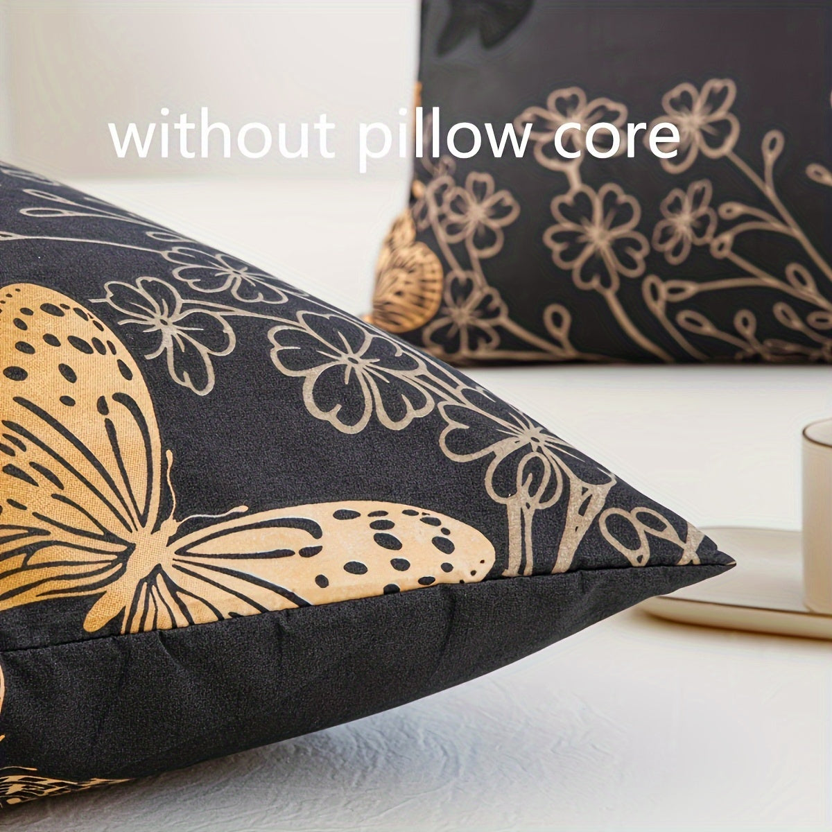 Set of 2 Golden Butterfly Print Polyester Pillowcases with Soft Comfort for Bed Decor. Available in Multiple Sizes, Machine Washable with Brushed Finish and Active Print Design. Made with Polyester Cover and 90g Fabric.