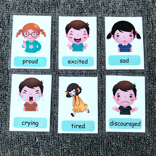 Durable Waterproof English Emotions Flash Cards for Kids - Resilient Study and Learning Cards, Sealed for Protection