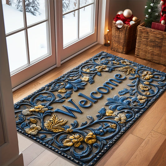 Modern Abstract Line Welcome Doormat featuring Botanical Pattern, Non-Slip & Easy to Clean Polyester Rug for Indoor & Outdoor Use - Great for Entryway, Bedroom, or Balcony - Perfect Holiday Gift