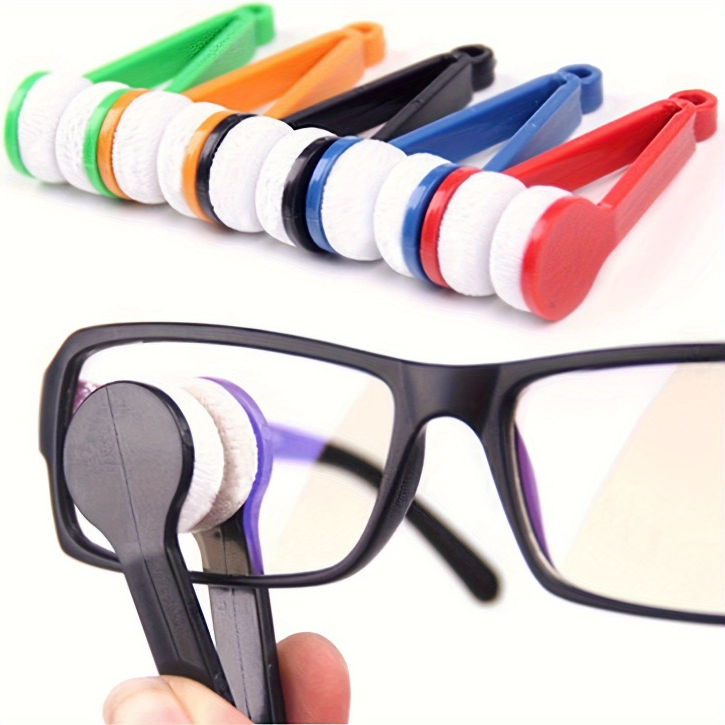 Portable multifunctional glasses cleaning brush with soft microfiber wipe. Includes scratch-free lens cleaning brush with keychain hole. Perfect polishing tool for glasses. Available in 1, 2, or 6 piece sets.