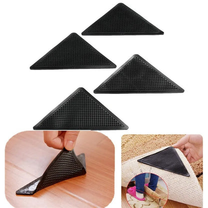 Set of 4 Silicone Rug Grippers for Non-Slip, Anti-Curling Protection, Versatile Use Indoors and Outdoors, Ideal for Home Safety