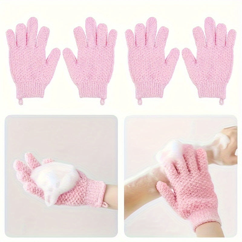 Shower gloves for exfoliation, cleansing, and massage - removes dead skin and dryness.