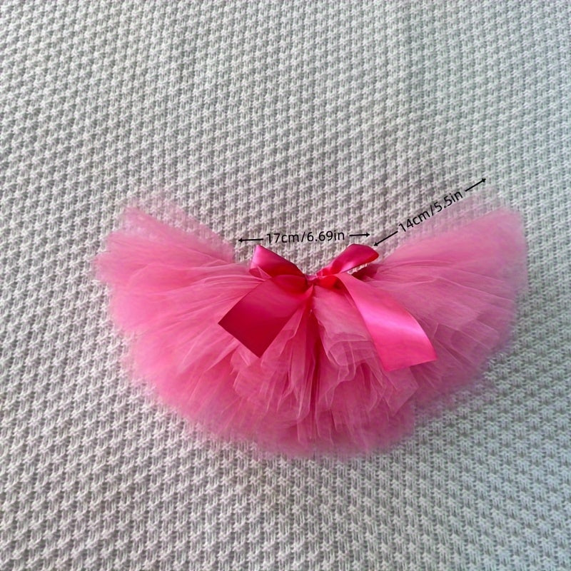 Charming Pink Ballet Tutu Skirt & Floral Headband Set for Kids - Made of Nylon, Ideal for Girls' Photo Sessions