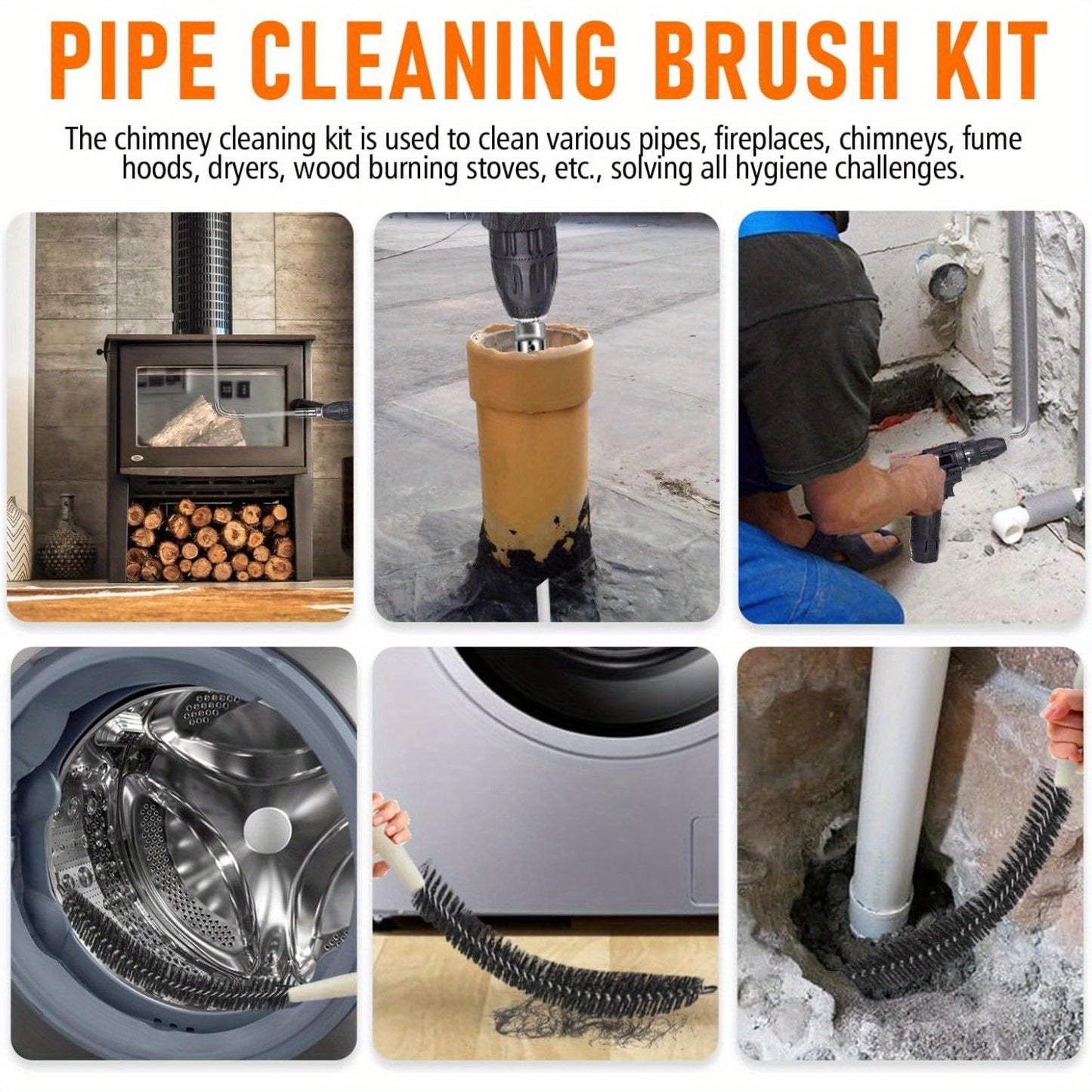 Chimney Sweep Kit for 9.14 Meters, includes Dryer Vent Cleaner and 23 Nylon Rods. Rotary Chimney Cleaning System designed for Flue, Fireplace, Sewage Pipe, and Fume Hood. Features Reusable Plastic Chimney Brush Set.