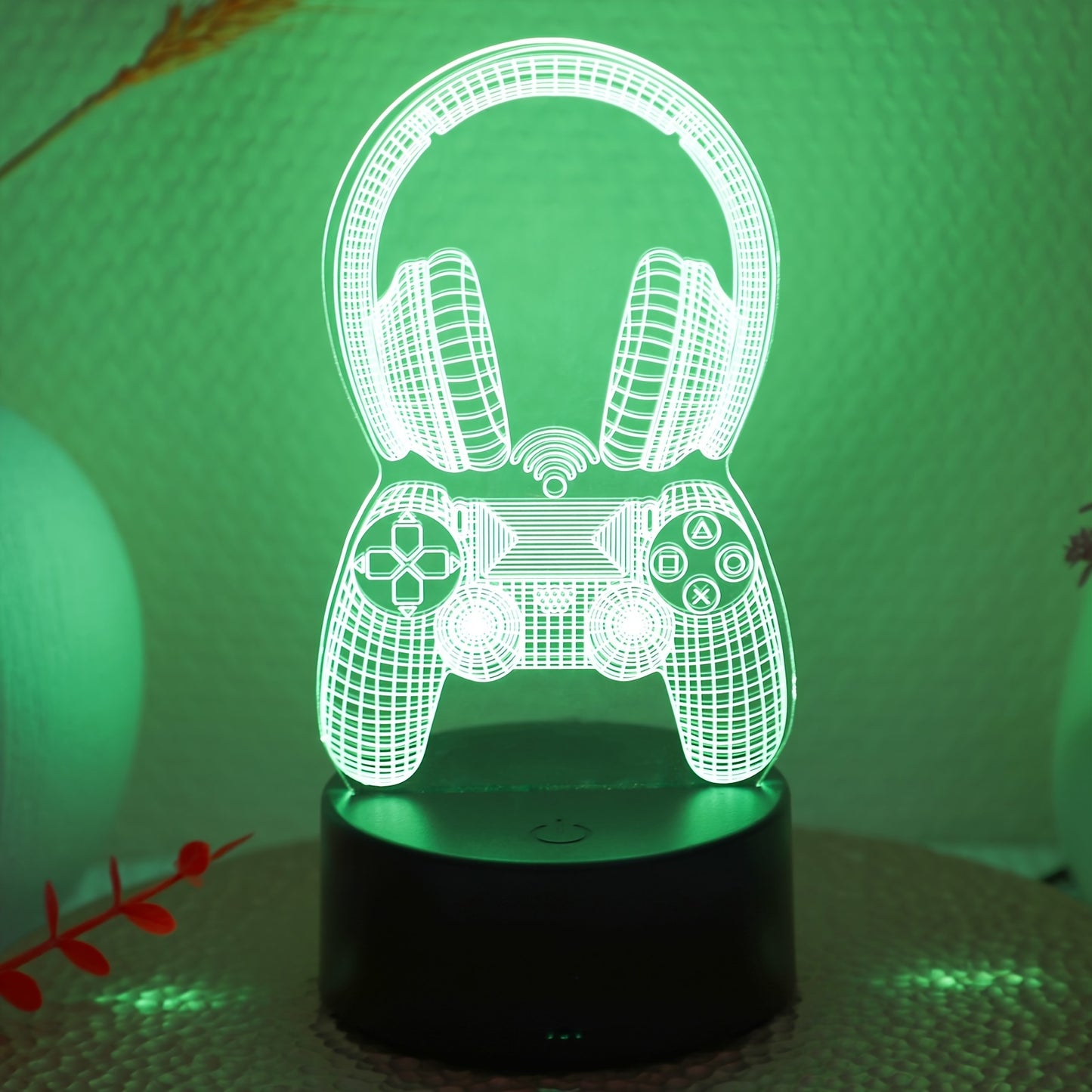 Novelty 3D night light with seven-color game headset handle design for bedroom and game room ambiance.