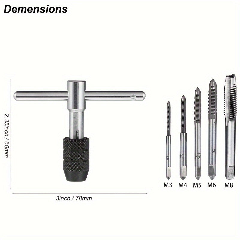 Durable T-Handle Tap Wrench Set for Metal Machinists, DIY Repairs & Crafts, with Adjustable Size for M3-M8 Metric Screw Threads