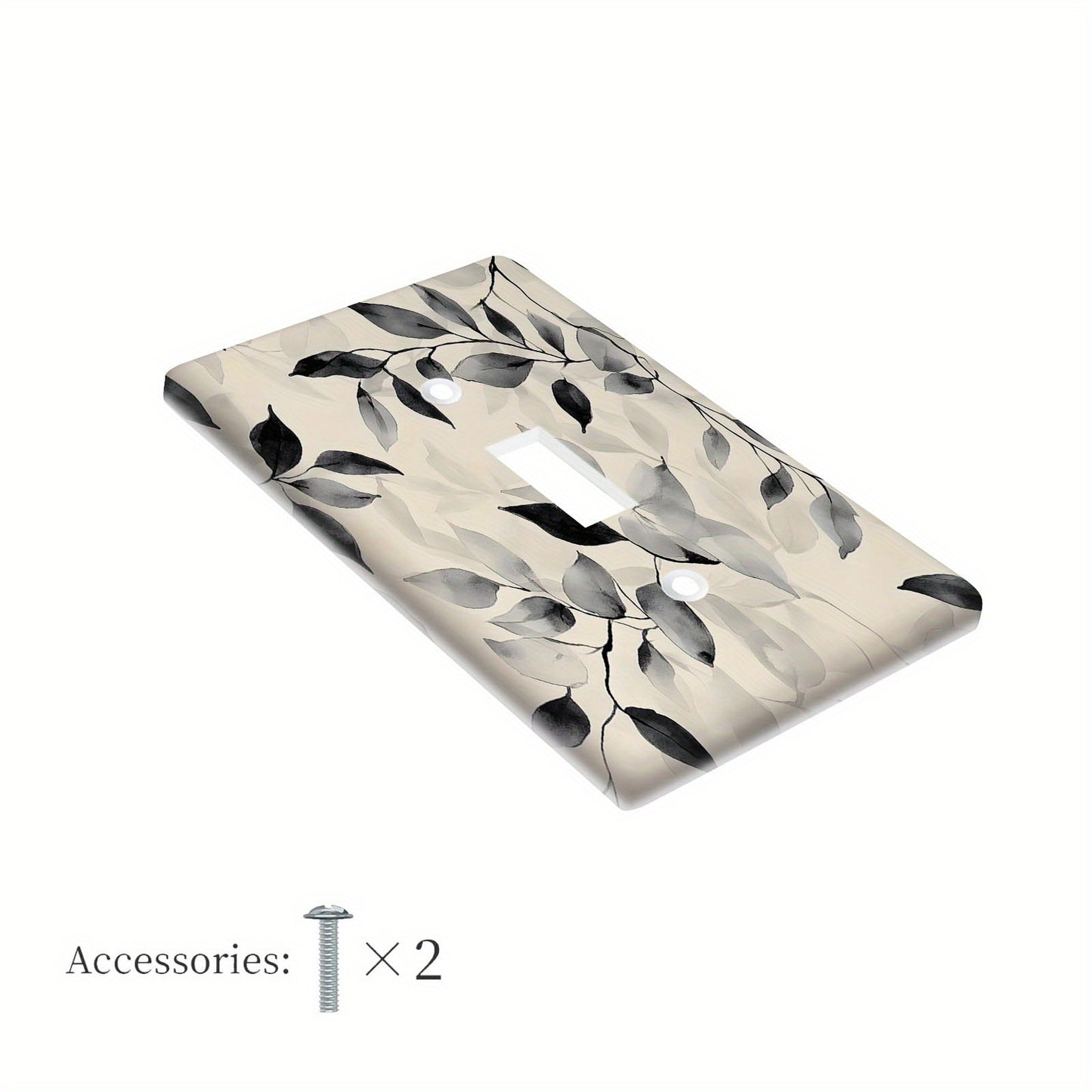 Black and white abstract leaf pattern light switch cover for farmhouse or country bedroom decor. Easy installation for a stylish touch to your walls.