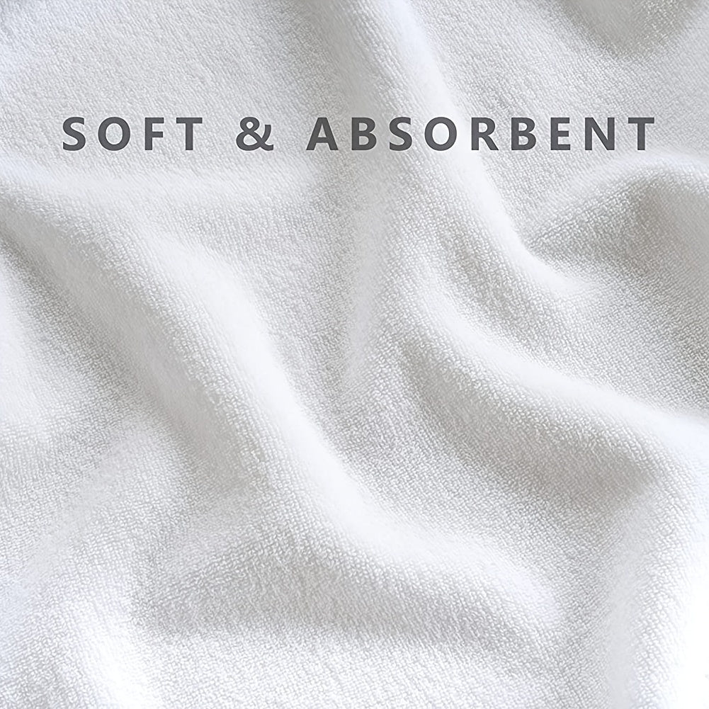 3-piece ultra soft absorbent bath towel set for home and hotel use, consisting of 1 bath towel and 2 hand towels. Made of cotton, the large white towels measure 71.12x139.7cm and serve as essential bathroom accessories for travel.