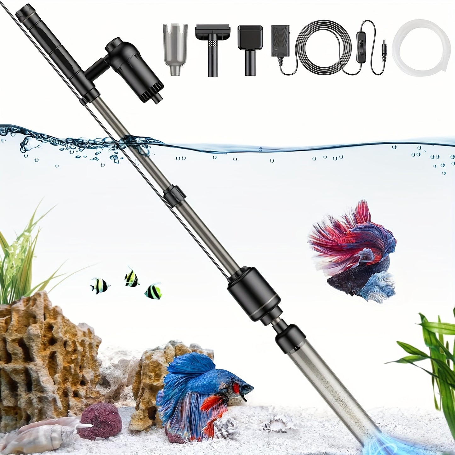 European Standard Aquarium Cleaning Tools, including Electric Automatic Water Changers, Water Pumps, Siphons, and Sand Washers.