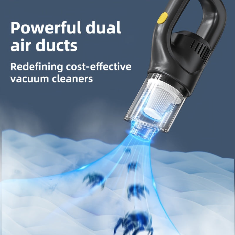 Wireless handheld vacuum cleaner with high-suction cyclone design, USB rechargeable, suitable for home, car, and office use. Includes electronic parts and 1800mAh lithium battery with 36V