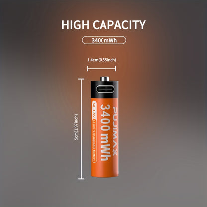 PUJIMAX 1.5V AA rechargeable lithium batteries are stable, can be reused 1500 times, cost-effective, and suitable for various devices like mice, remote controls, doorbells, toys, and alarm