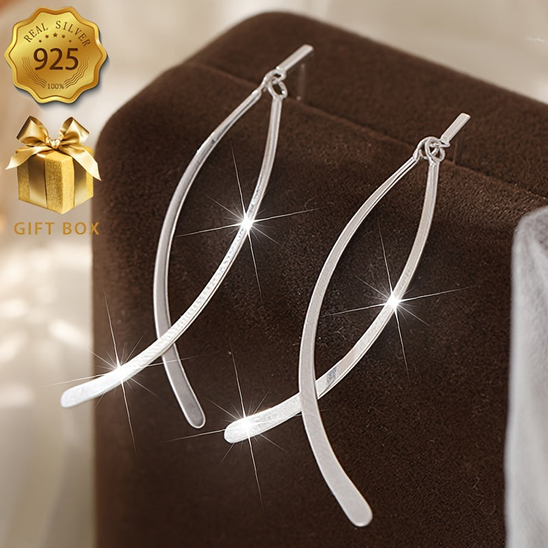 925 Sterling Silver Long Dangle Earrings, Elegant Hypoallergenic Design with Stylish Cross Pattern, Comes in Gift Box