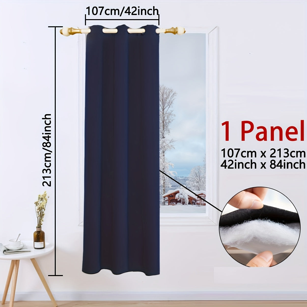 Blackout Curtain with Grommet Top, Made of 100% Polyester for All-Season Privacy. Features 3-Layer Thermal Insulation, Windproof and Cold-Proof. Perfect for Bedroom, Living Room, or Basement. Contemporary Pastoral Theme, Uncorded and Woven, Weighs 440G.