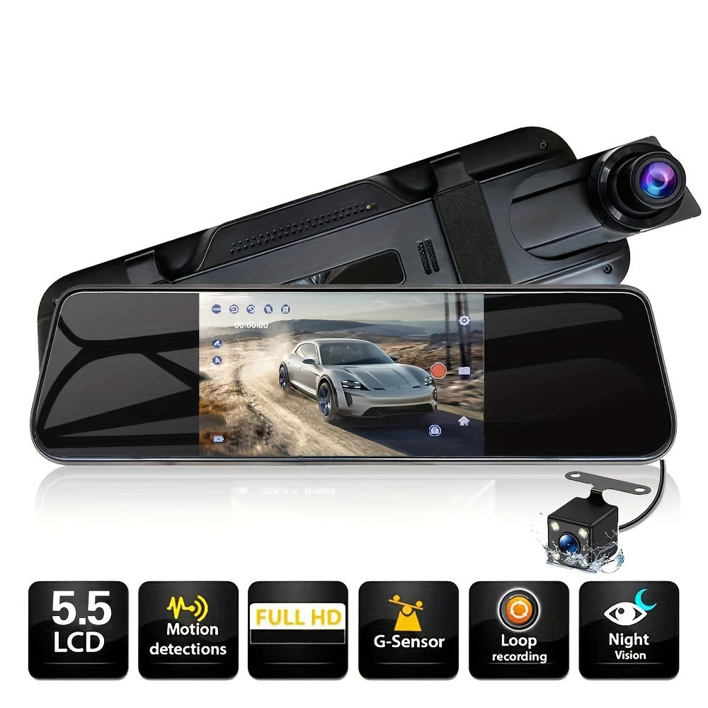 YiXingjia 1080P Dual Camera Car Dash Cam with Infrared Night Vision, Loop Recording, Wide-Angle Lens & 13.97cm IPS Touch Screen - Includes 64GB Card for Cars and Trucks, YIXINGJIA