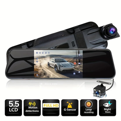 YiXingjia 1080P Ikki Kamera Avtomobil Dash Cam Infraqizil Tungi Ko‘rish, Takroriy Yozuv, Keng Burchakli Linza va 13.97 sm IPS Sensorli Tezkor Ekran - Avtomobillar va Yuk Mashinalari uchun 64GB Kartani o‘z ichiga oladi, YIXINGJIA