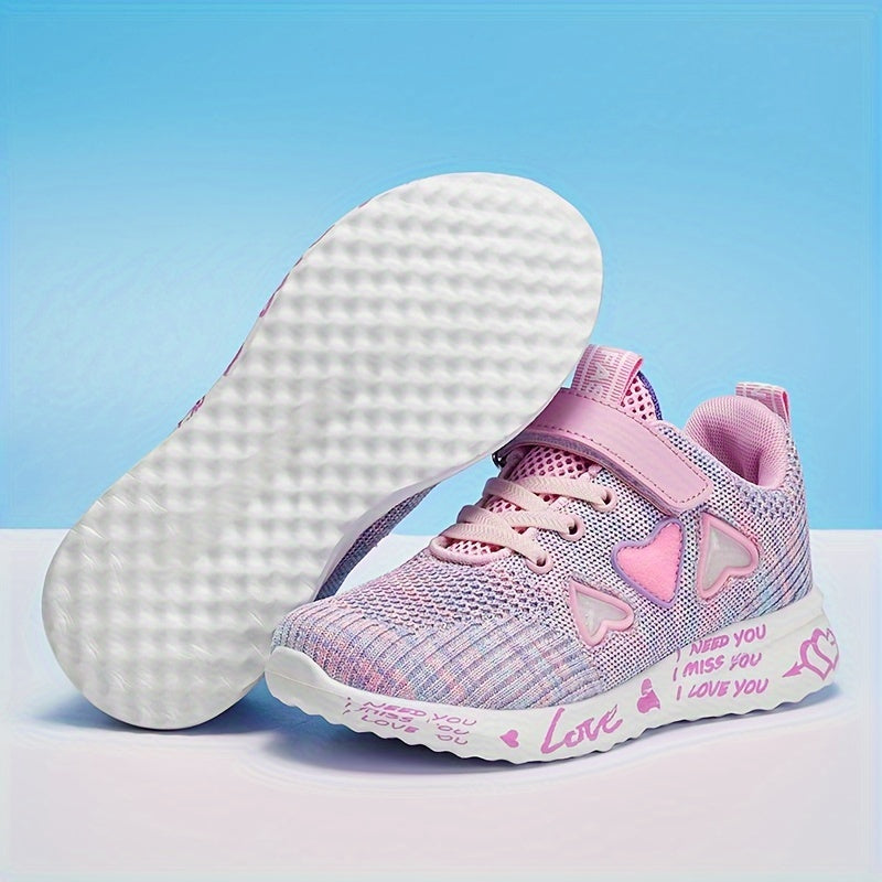 Casual, cute heart low top woven shoes for girls that are breathable and lightweight for walking and running.