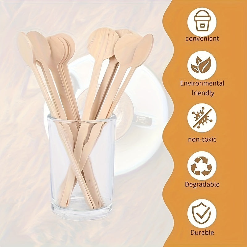 Pack of 50 15cm Round Head Wooden Coffee Stirrers, Beverage Stirrers, Natural Wood Coffee Stirrers, Biodegradable Wooden Stirrers for Milk, Tea, and Cocktails