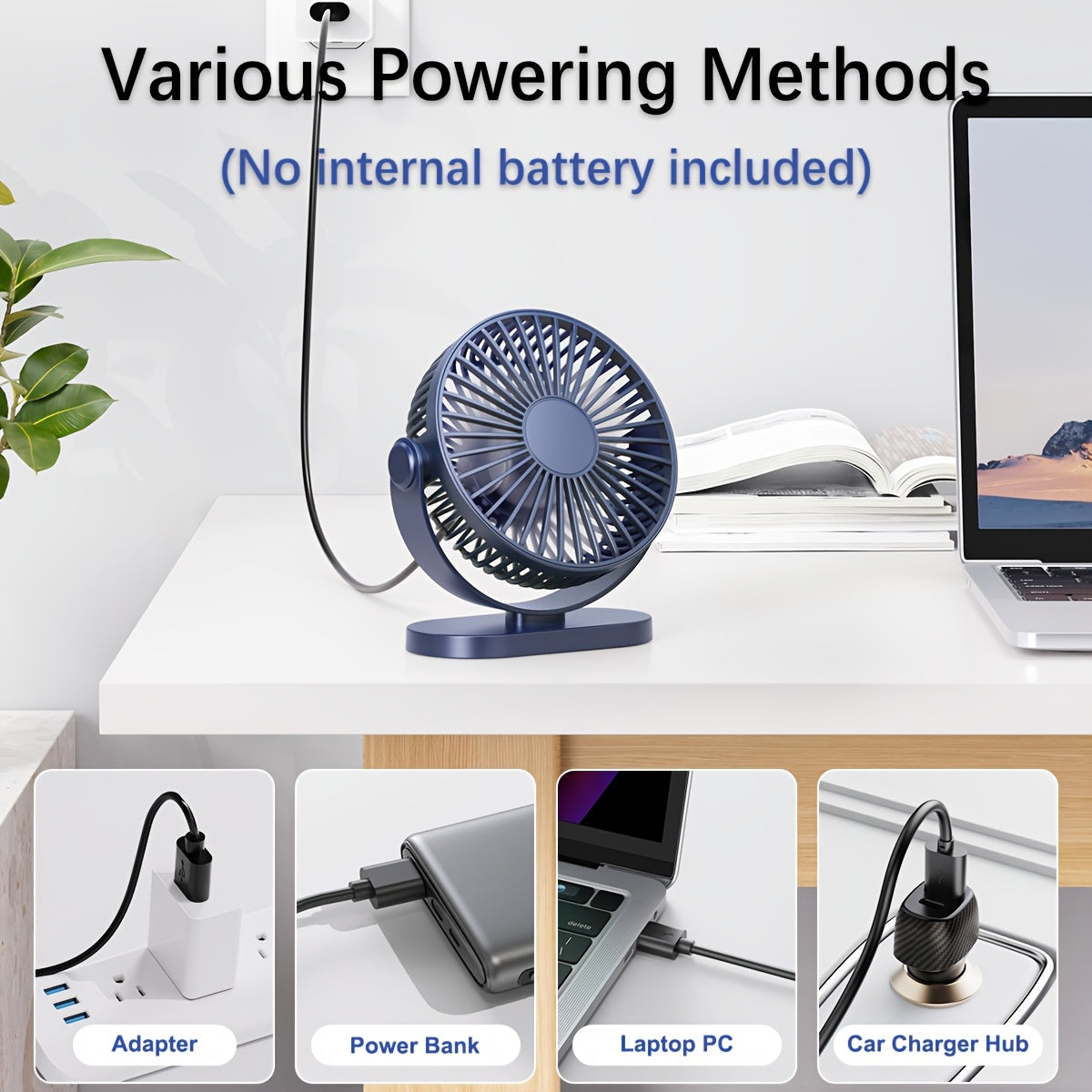 Compact Mini Personal Fan - Quiet Portable USB Desk Fan with 3 Speeds and 360° Rotation, Ideal for Home, Office, Car & Outdoor Travel