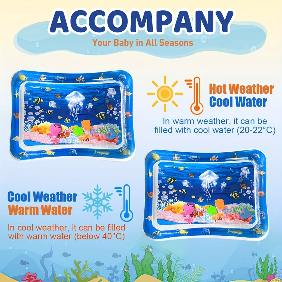 Inflatable water pad puzzle game featuring marine life designs and underwater world patterns.