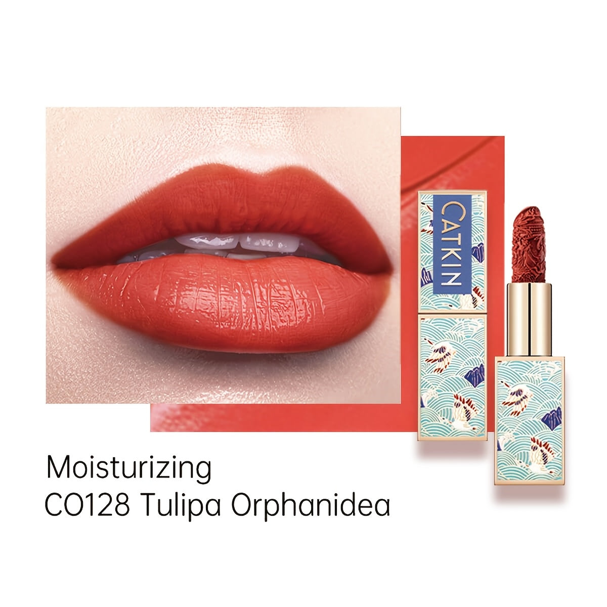 CATKIN Red Carving Matte Lipstick with Waterproof Long-Lasting Satin Finish for Smooth Red and Nude Lips.