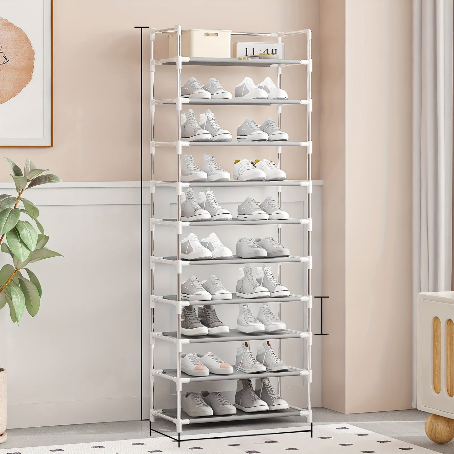 A space-saving and practical home shoe rack with 10 layers.