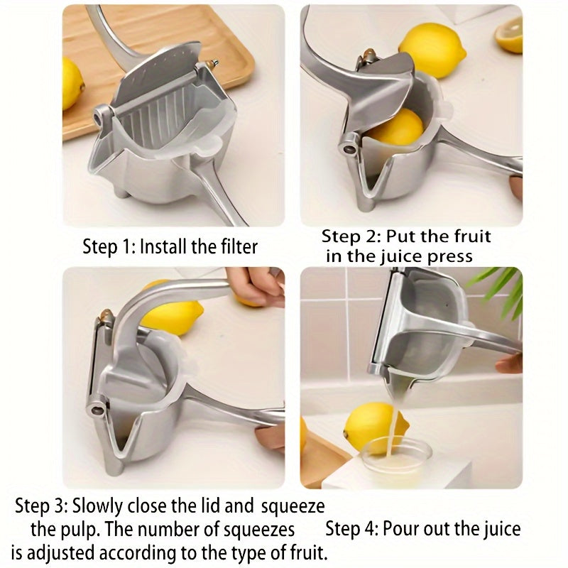 Durable Stainless Steel Manual Citrus Juicer - Effortless Lever Operation, No Power Needed, Solid Metal Design, Compact Handheld Press for Oranges, Lemons, & Limes, Holds Less Than 1 Liter of Juice