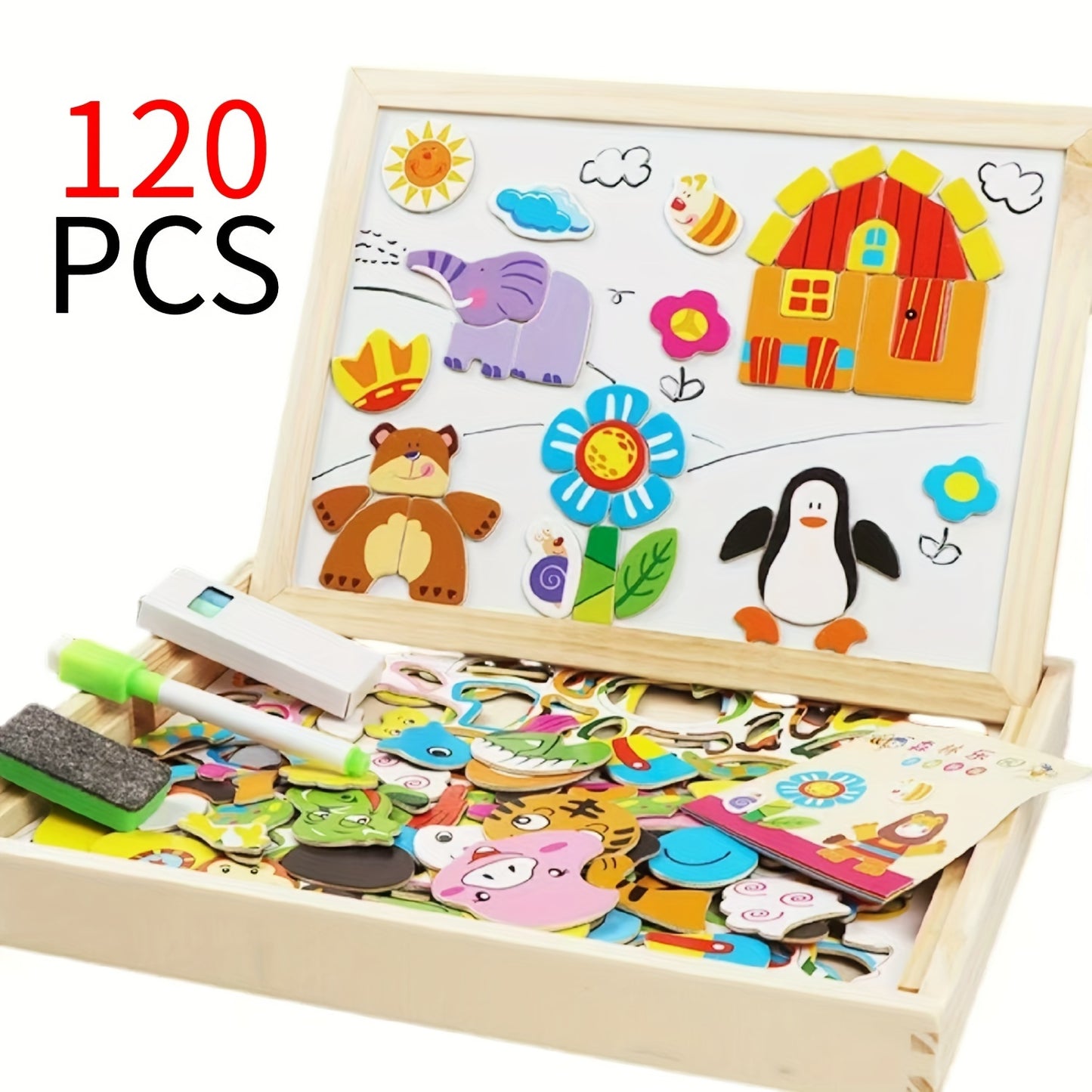 Set of 120 children's toy puzzles with paintbrush and chalkboard included - Educational puzzle development toys, perfect for school season or birthday gift