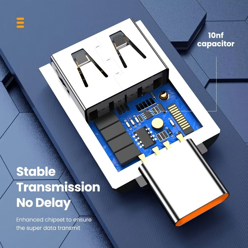 Set of 2pcs 10A OTG USB 3.0 to Type C adapters for various devices.