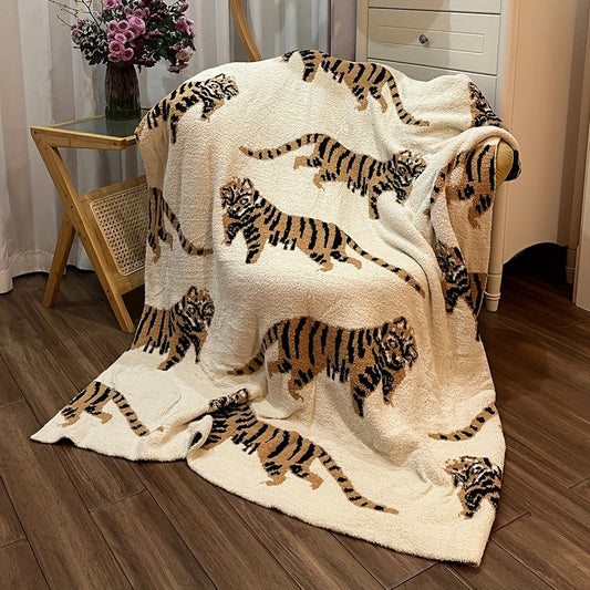 Stay warm and cozy with this Nordic Tiger Pattern Knitted Blanket - perfect for snuggling on the sofa, in the office, or while camping or traveling. This soft and comfortable blanket is ideal for staying comfortable and warm while enjoying a nap or