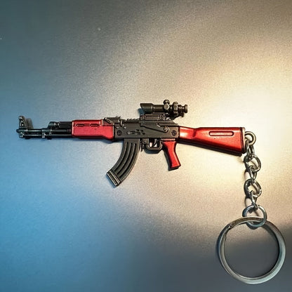 Trendy Miniature AKM Keychain Model, Made of Zinc Alloy Metal, perfect for PUBG-Style Keyring to accessorize Backpacks and more