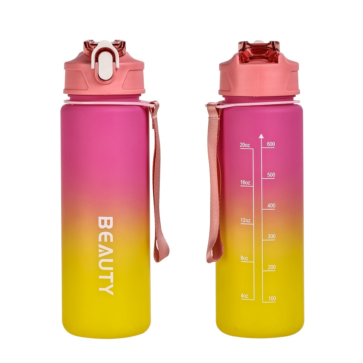 Durable, lightweight, and portable frosted plastic water bottle with scale for outdoor sports and office use.