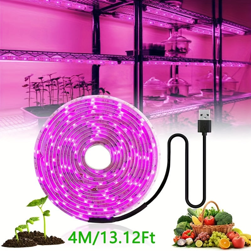 Fitolampy Full Spectrum LED Grow Light Strip emits pink light ideal for indoor and greenhouse plant growth, with 60 Lumens/m and USB powered.