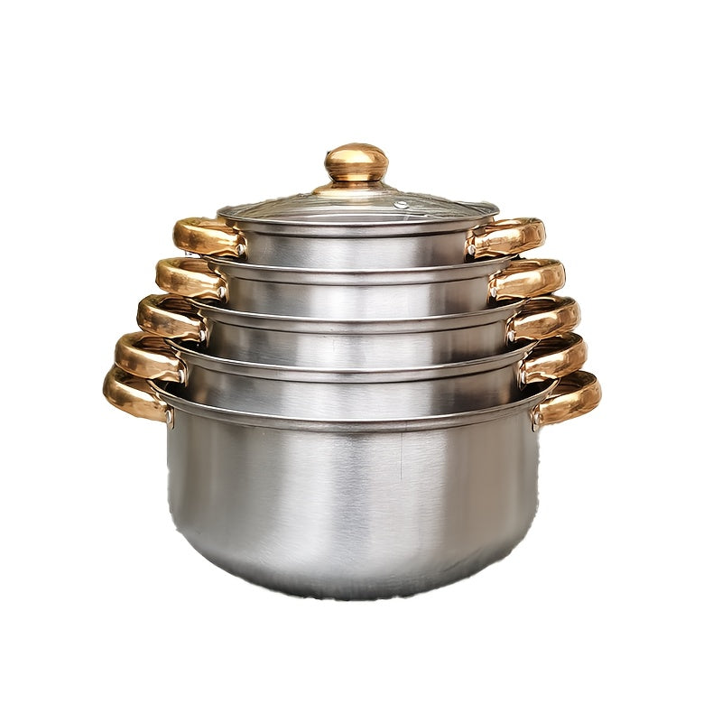 Introducing UAO, the perfect addition to your outdoor camping cooking gear. This large stainless steel soup pot comes equipped with dual handles and a glass lid, making it perfect for use on induction cookers. Its versatility allows for stewing, making