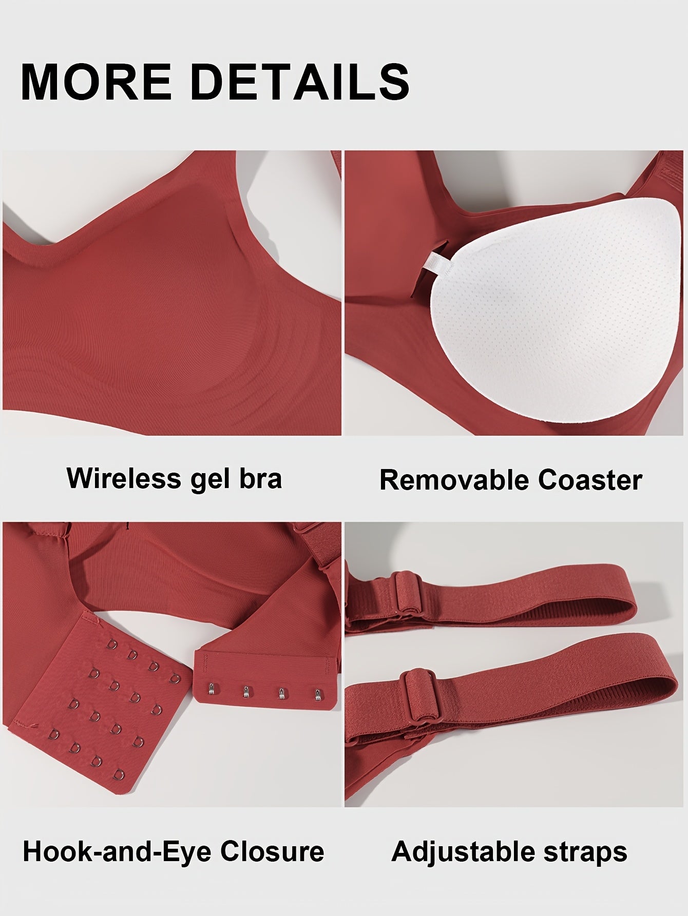 Women's wireless bra with full coverage, polyamide 85% elastane 15%, solid color knit fabric, removable pads for everyday comfort.