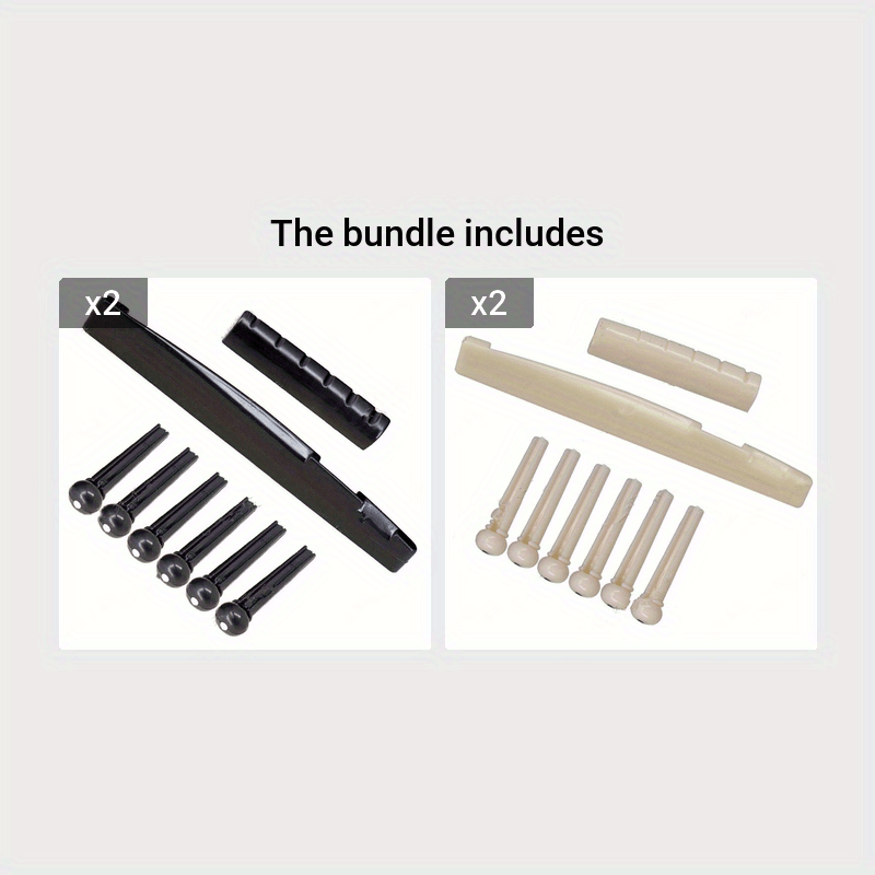 6-string acoustic guitar set with enhanced sound quality, easy maintenance, includes saddle, nut, and bridge pins in black & white, portable design for on-the-go repairs.