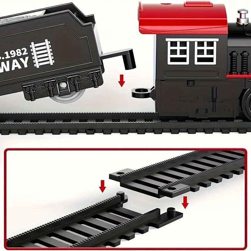 Train Set - Toy train with light, sound, engine, passenger car, freight car, and track. Perfect gift for birthdays and festivals.