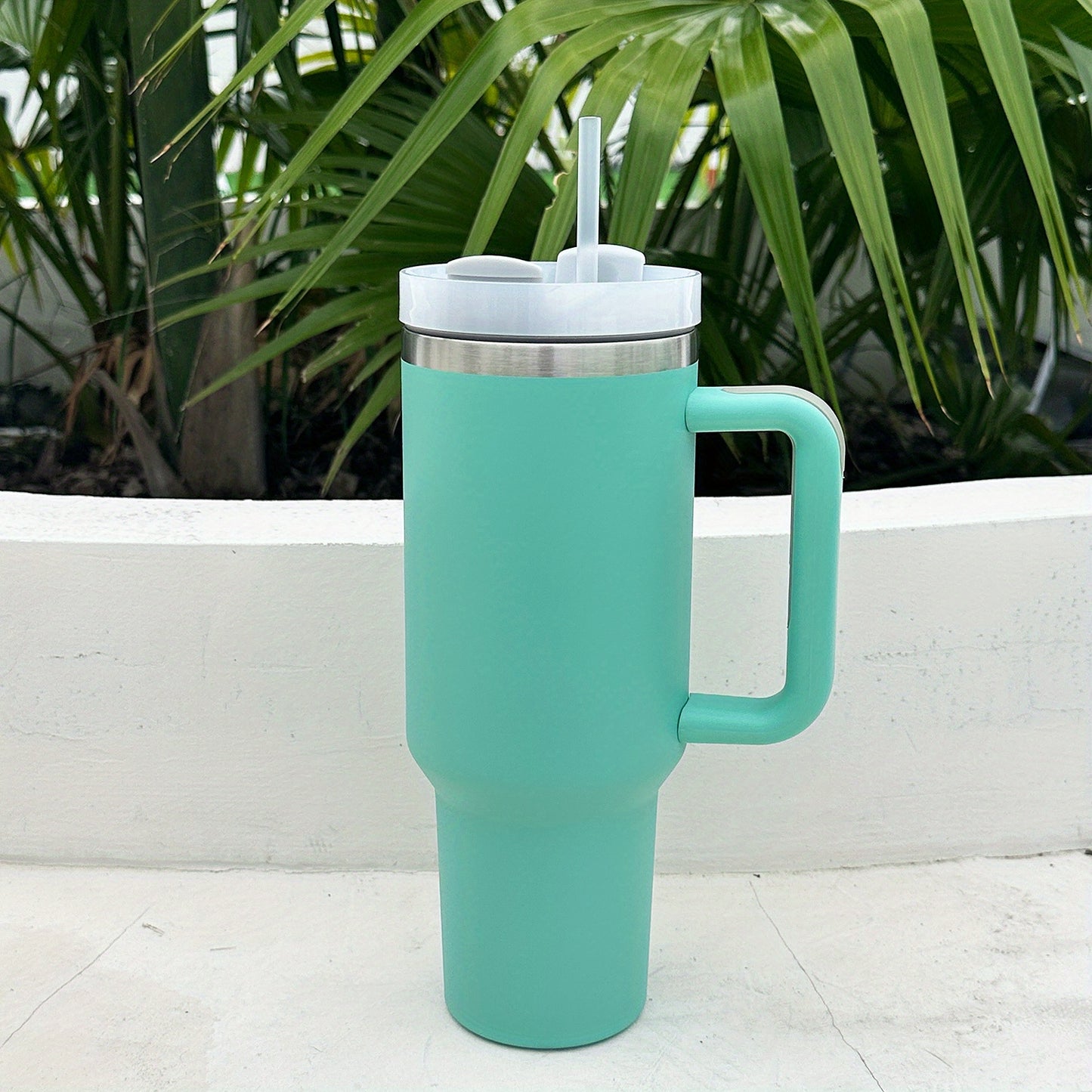 1 40oz Stainless Steel Double Wall Tumbler with Lid, Handle, Heavy Duty Water Bottle, Summer Drinkware & Kitchen Item.